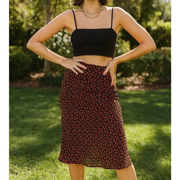 Vintage Y2K Bias Cut Layered Midi Skirt Rosette Floral M Fairy Grunge Betsey - Picture 1 of 5